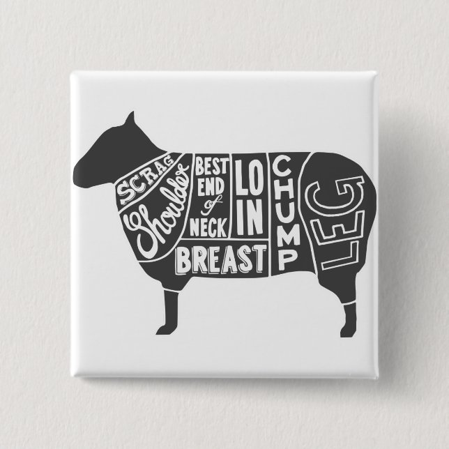 Lamb Butcher Chart 15 Cm Square Badge (Front)