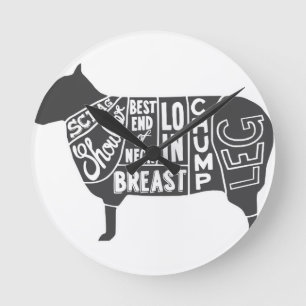 Lamb Butcher Chart Round Clock