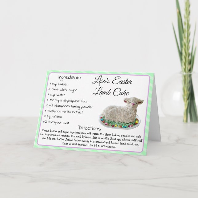 Lamb Cake Recipe Easter Greeting Personalised Card (Front)