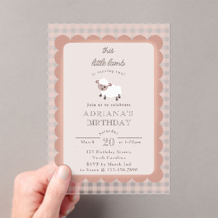 Lamb Farm Party Animals Girls 1st Birthday Pink Acrylic Invitations