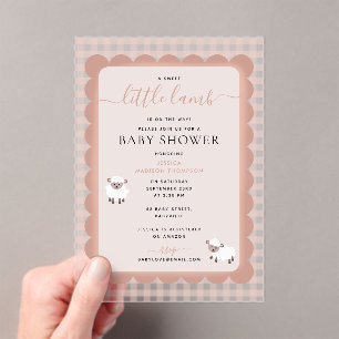 Lamb Farm Party Animals Pink Girl Baby Shower Acrylic Invitations