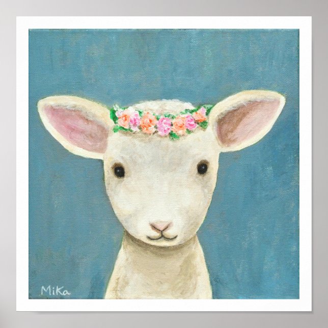 Lamb Flowers Nursery Art Print Sheep Nursery Decor (Front)