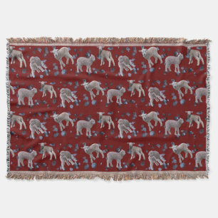 Lamb Frenzy Throw Blanket (Burgundy)