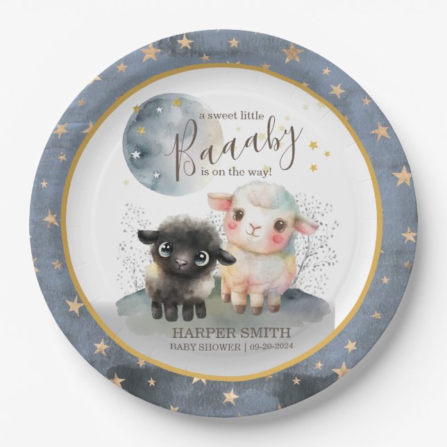 Lamb Gender Neutral Baby Shower Paper Plate (Front)
