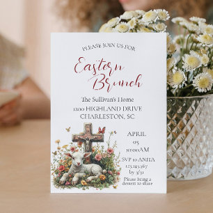 Lamb I cross flowers butterflies Easter Brunch Invitation
