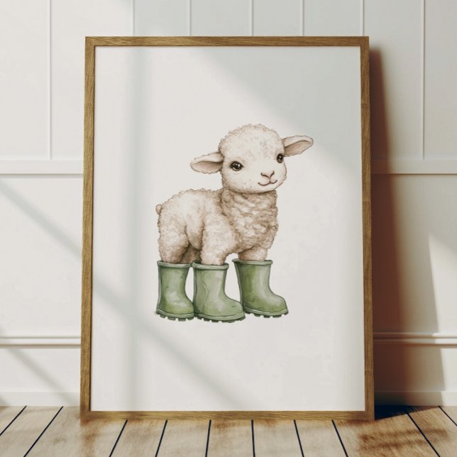 Lamb in Sage Green Boots Poster Kids Room Decor (Creator Uploaded)