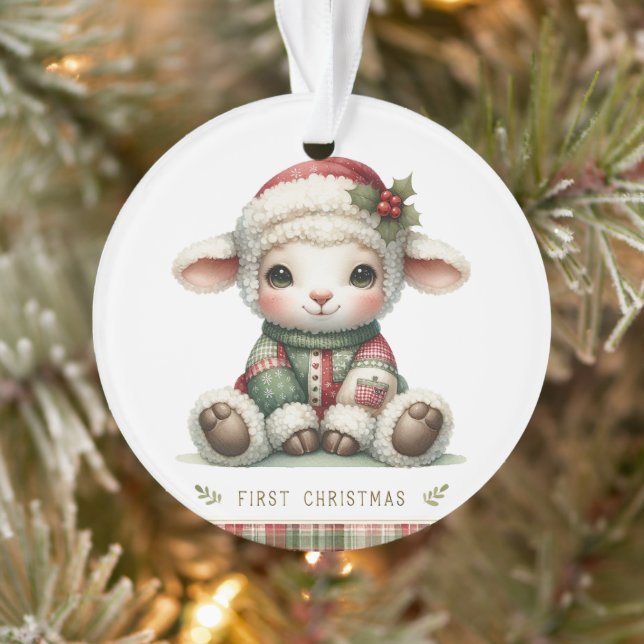Lamb in Santa Hat & Patchwork Sweater Ornament (Tree)