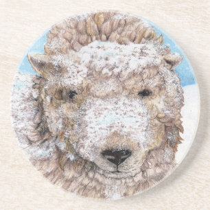 Lamb in Snow sandstone coaster
