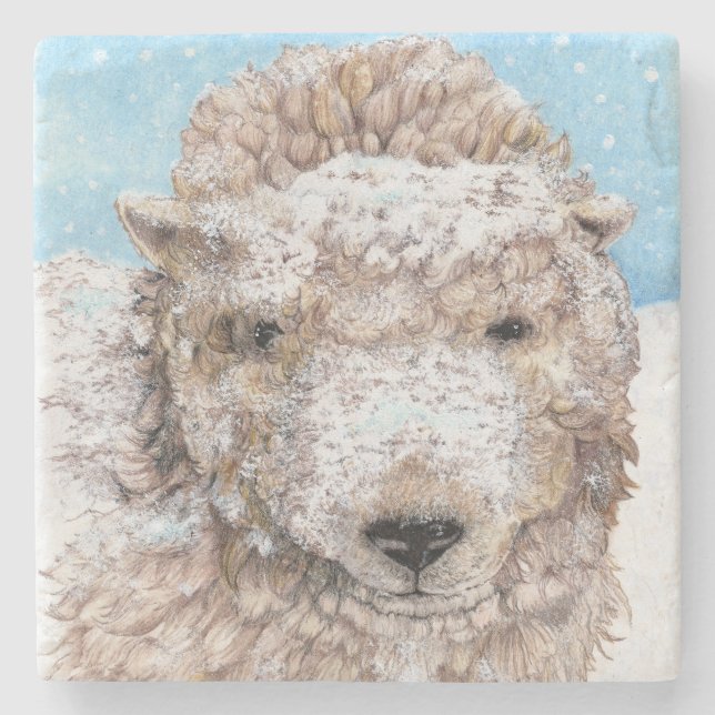 Lamb in Snow Stone Coaster (Front)