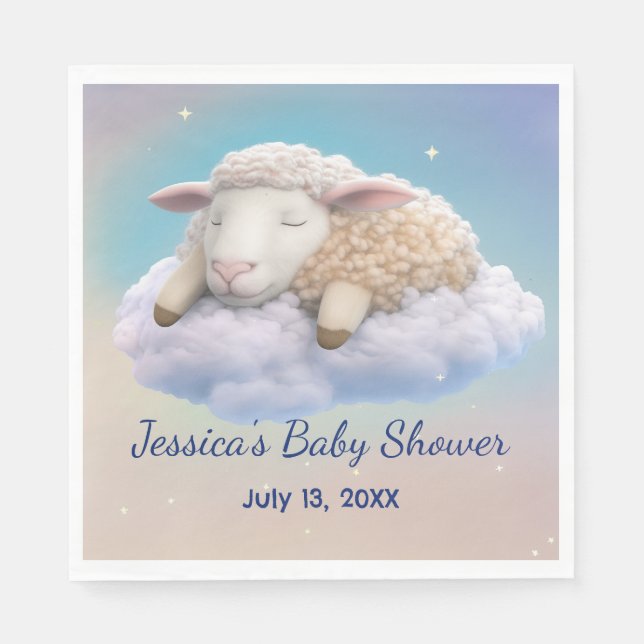 Lamb In The Clouds Baby Shower Napkin (Front)