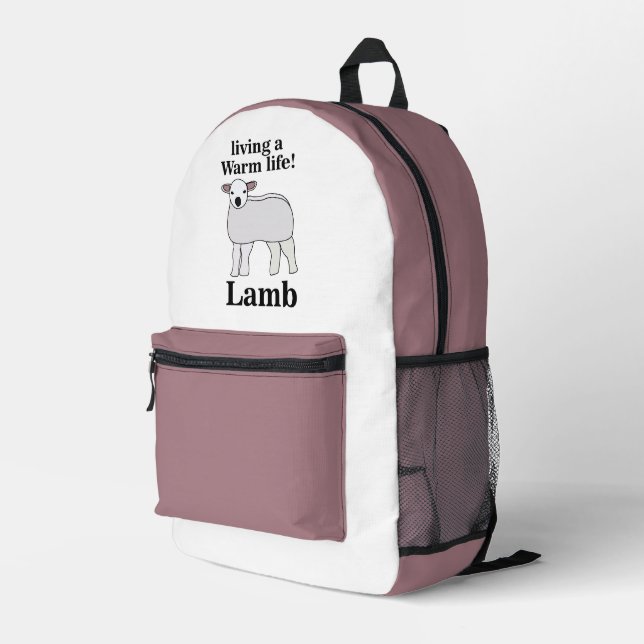 Lamb Living A Warm Life Funny Lamb Printed Backpack (Back Corner Right)