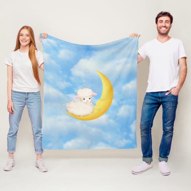 Lamb on Moon Fleece Blanket (In Situ)