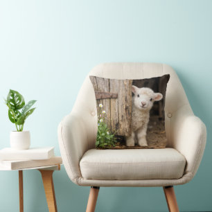 Lamb Peeking around a Barn Door Cushion