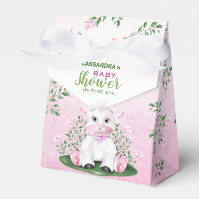 Lamb Pink Floral Baby Shower Favour Box (Front Side)