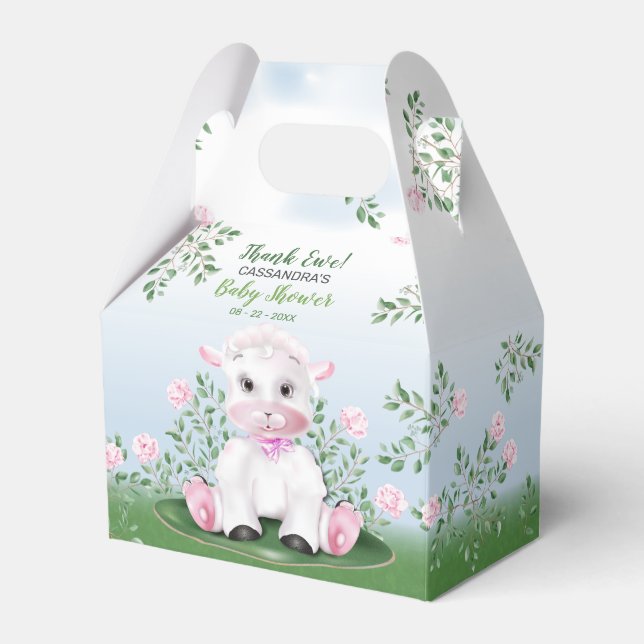 Lamb Pink Floral Baby Shower Favour Box (Front Side)