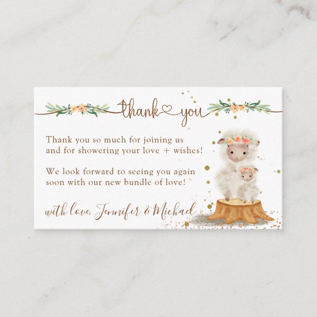 Lamb Sheep Baby Shower New Mummy Thank You Enclosure Card (Front)