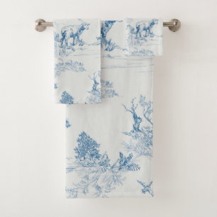 Lamb Sheep Blue Toile Bath Towel Set