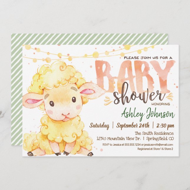 Lamb / Sheep Farm Baby Shower invitation (Front/Back)