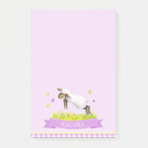 Lamb skipping cute whimsy custom name purple post-it notes