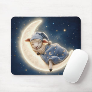 Lamb Sleeping on a Crescent Moon Mouse Pad