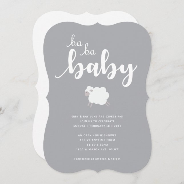 Lamb Theme Baby Shower Invitation (Front/Back)