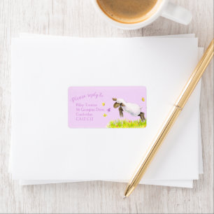 Lamb whimsy watercolor purple reply address labels