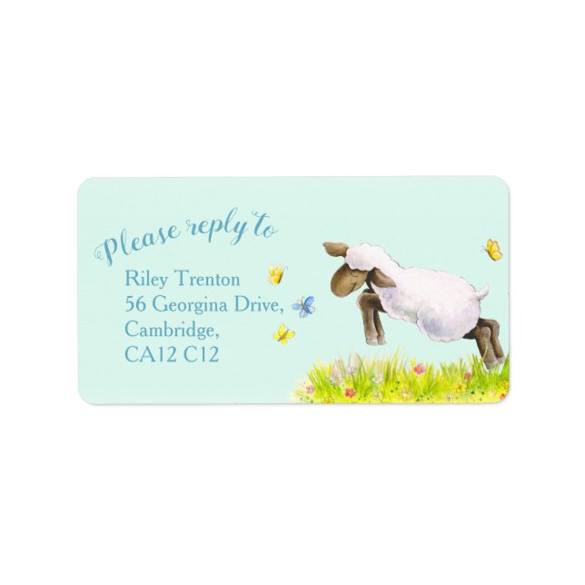 Lamb whimsy watercolor reply address labels (Front)