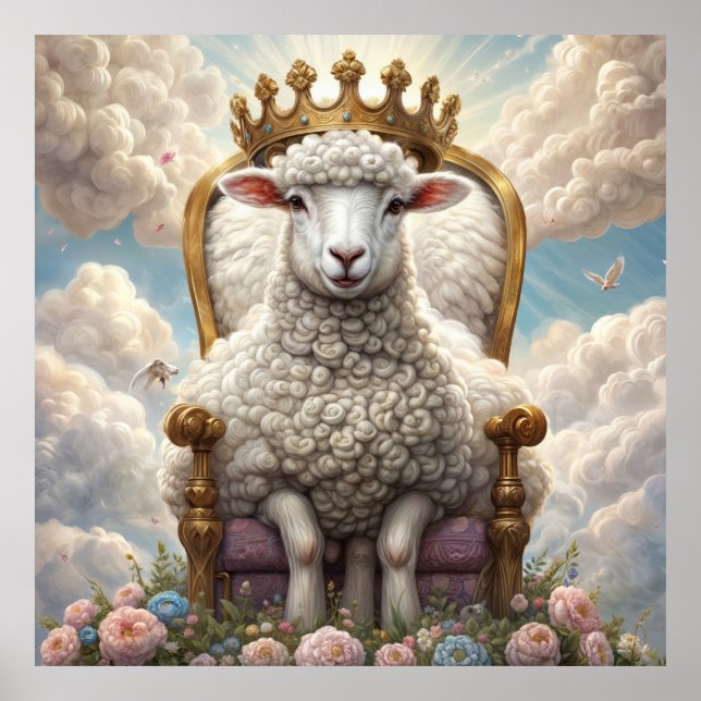 Lamb with a crown on a throne poster (Front)