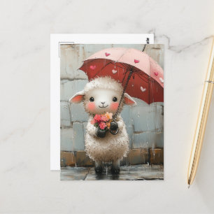 Lamb with Flowers and Umbrella Postcard