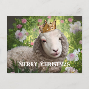 Lamb With King Crown Merry Christmas Illustration Postcard