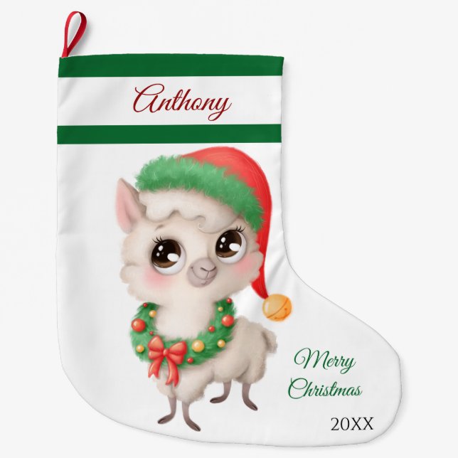 Lamb Wreath Large Christmas Stocking (Front)