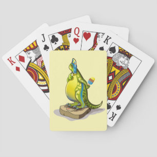Lambeosaurus Standing On A Weight Scale. Playing Cards
