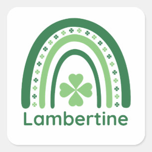Lambertine Name Clover Boho Rainbow Square Sticker