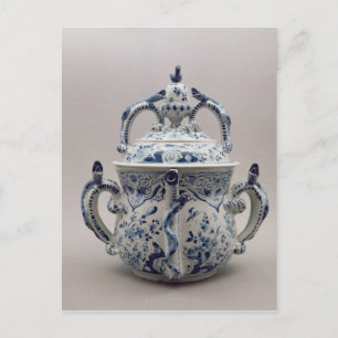 Lambeth Delftware posset pot, blue and white Postcard