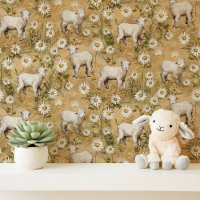 Lambs and Daisies on Yellow