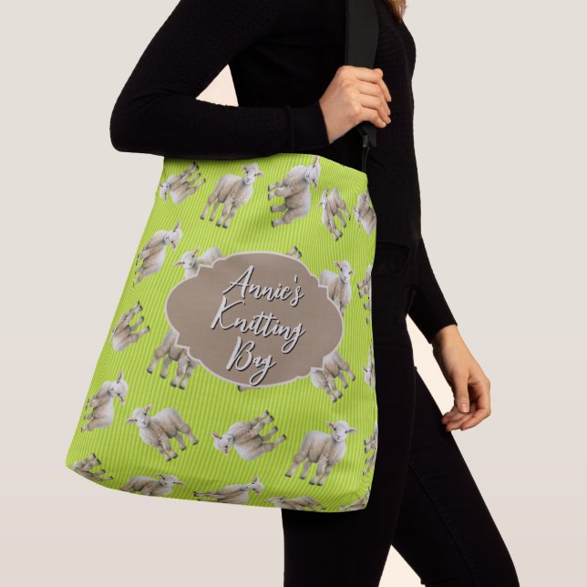 Lambs Pattern Personalised Knitting Crossbody Bag (Close Up)