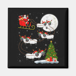 Lambs Sheep Santa Sleigh Flying Funny Magical Chri Magnet