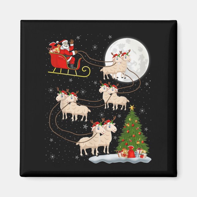 Lambs Sheep Santa Sleigh Flying Funny Magical Chri Magnet (Front)