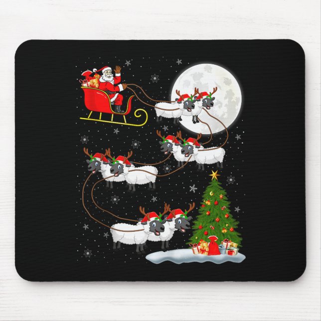 Lambs Sheep Santa Sleigh Flying Funny Magical Chri Mouse Pad (Front)