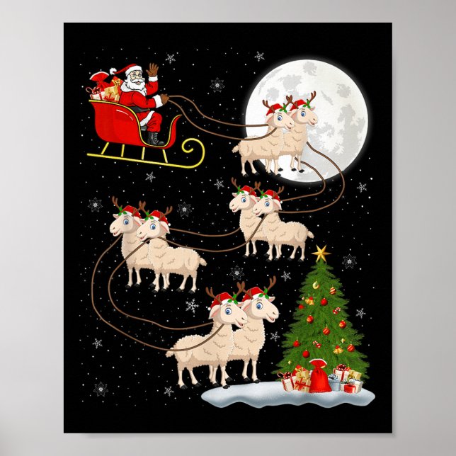 Lambs Sheep Santa Sleigh Flying Funny Magical Chri Poster (Front)