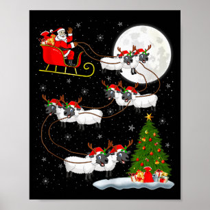 Lambs Sheep Santa Sleigh Flying Funny Magical Chri Poster