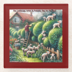 Lambscape Artist: Topiary Gone Woolly Glass Coaster
