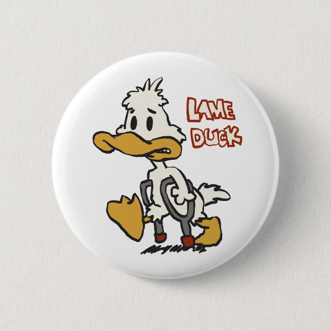 Lame duck cartoon | choose background colour 6 cm round badge (Front)