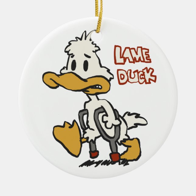 Lame duck cartoon | choose background colour ceramic ornament (Front)