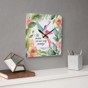 Lamentations 3:22-23 Hummingbird Christian  Square Wall Clock