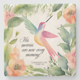 Lamentations 3:22-23 Hummingbird Christian Stone Coaster