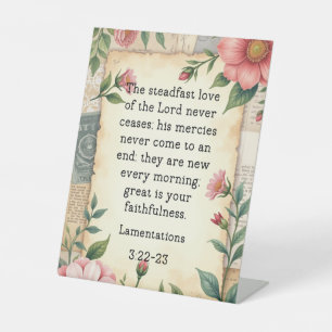 Lamentations 3:22–23 Vintage Floral Design  Pedestal Sign