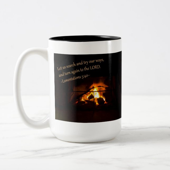 Lamentations 3:40 Two-Tone coffee mug (Left)