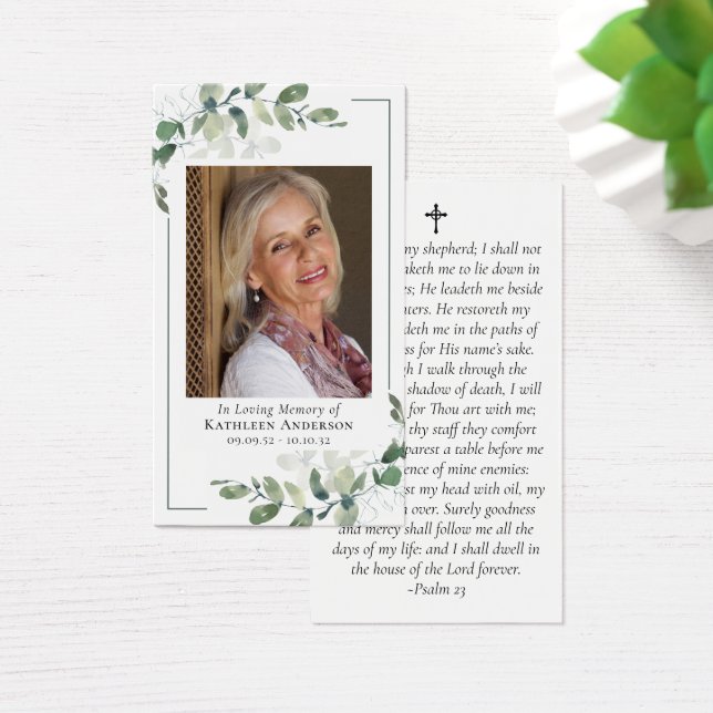 Laminated Eucalyptus Photo Memorial Prayer Card (Desk)