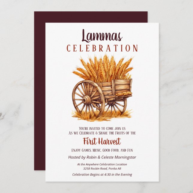 Lammas Fall Equinox Harvest Wheat Retro Invitation (Front/Back)